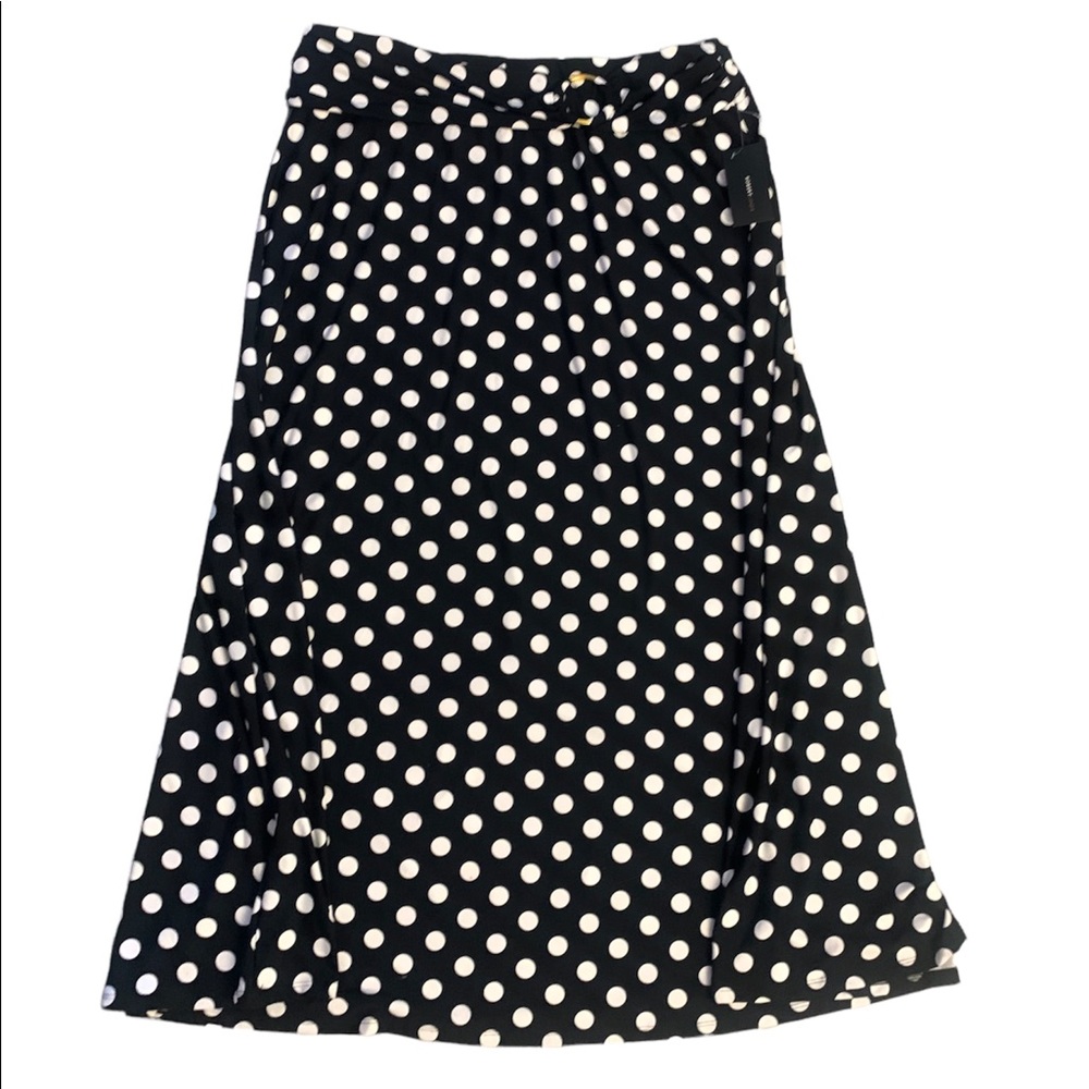 Robert Louis Plus 2X Black Blue & White Polka Dot Belted Maxi Skirt